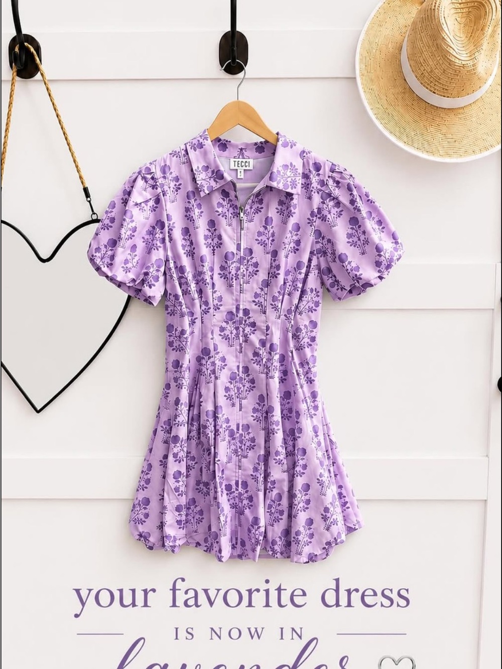 Lavender Floral Puff-Sleeve Dress